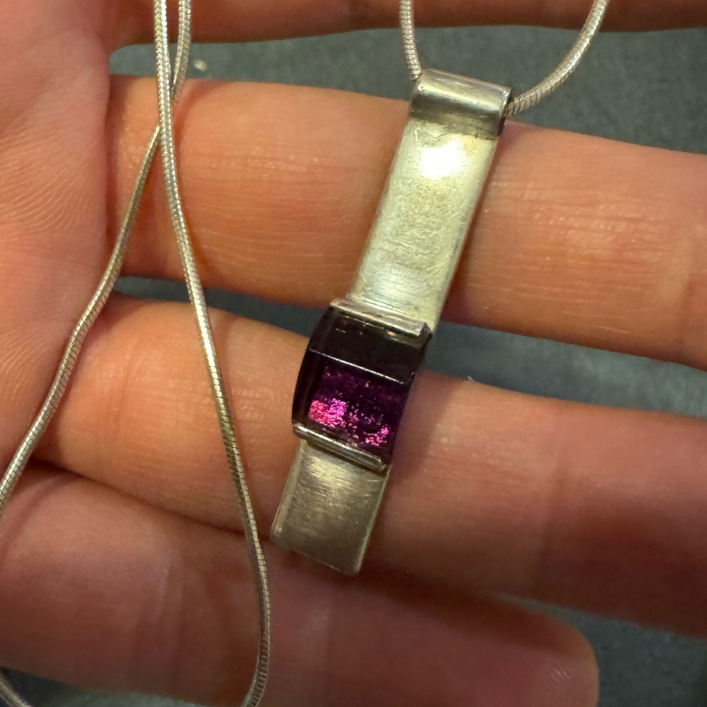 Vintage Sterling Silver Necklace with Purple Amethyst Accent 17.75" Chain 12.2g
